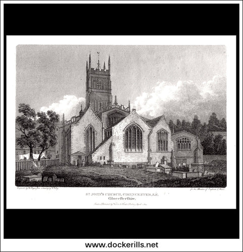 St. John's Church, Cirencester, Gloucestershire, England. Antique Print, Copper Plate Engraving 1805.