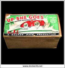 Up She Goes. Vintage Tin Plate Novelty Car Track Toy. Golden Gate Productions, Great Britain.