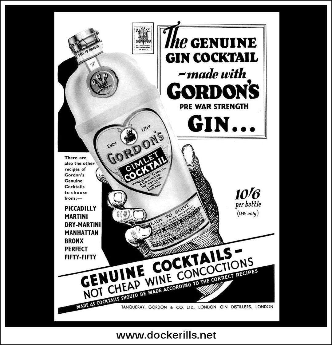 Gordon's Gimlet Gin Cocktail. Original Vintage Advert From June 26th