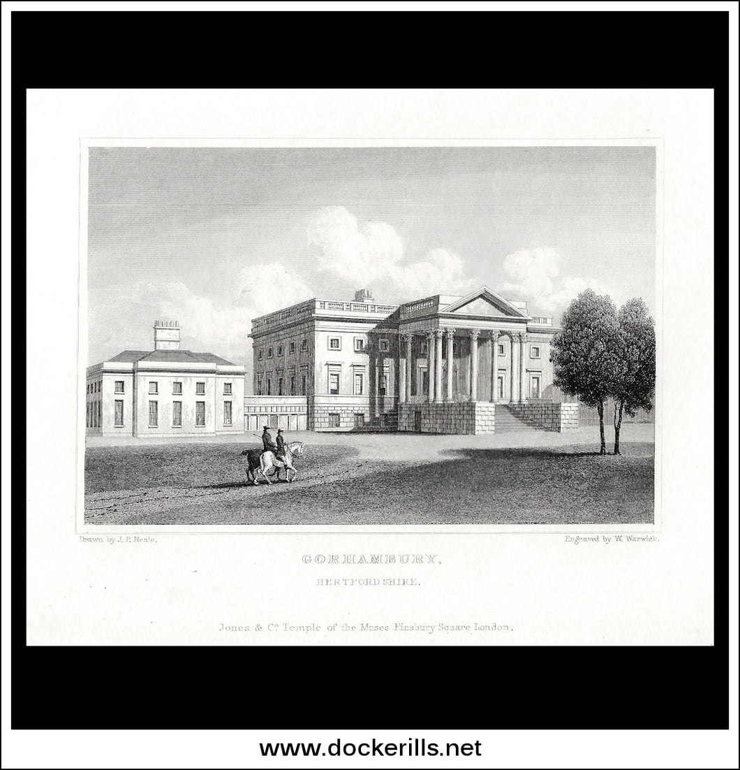 Gorhambury, Hertfordshire, England. Antique Print, Steel Engraving 1847.