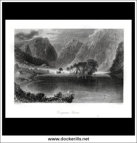 Gougaune Barra, Co. Cork, Ireland. Antique Print, Steel Engraving c. 1840.