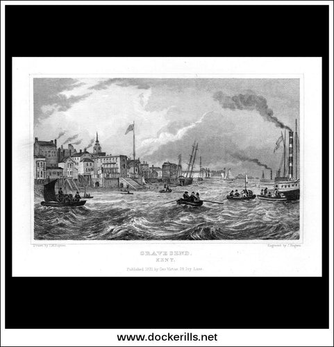 Gravesend, Kent, England. Antique Print, Steel Engraving 1831.