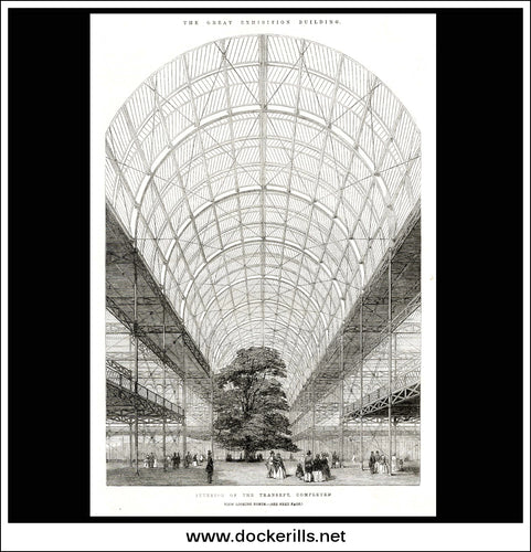 Great Exhibition Building - Interior Of The Transept, Completed. Antique Print, Wood Engraving, The Illustrated London News Front Page, January 25th, 1851.