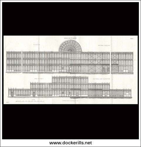 Great Exhibition Building 1851, The Crystal Palace. Antique Print, Lithograph c. 1880.