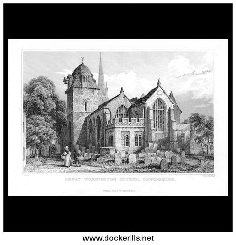 Great Torrington Church, Devonshire, England. Antique Print, Steel Engraving 1830.