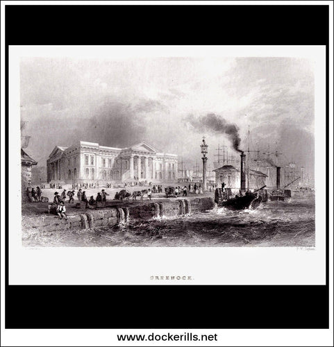 Greenock, Renfrewshire, Scotland. Antique Print, Steel Engraving 1840.