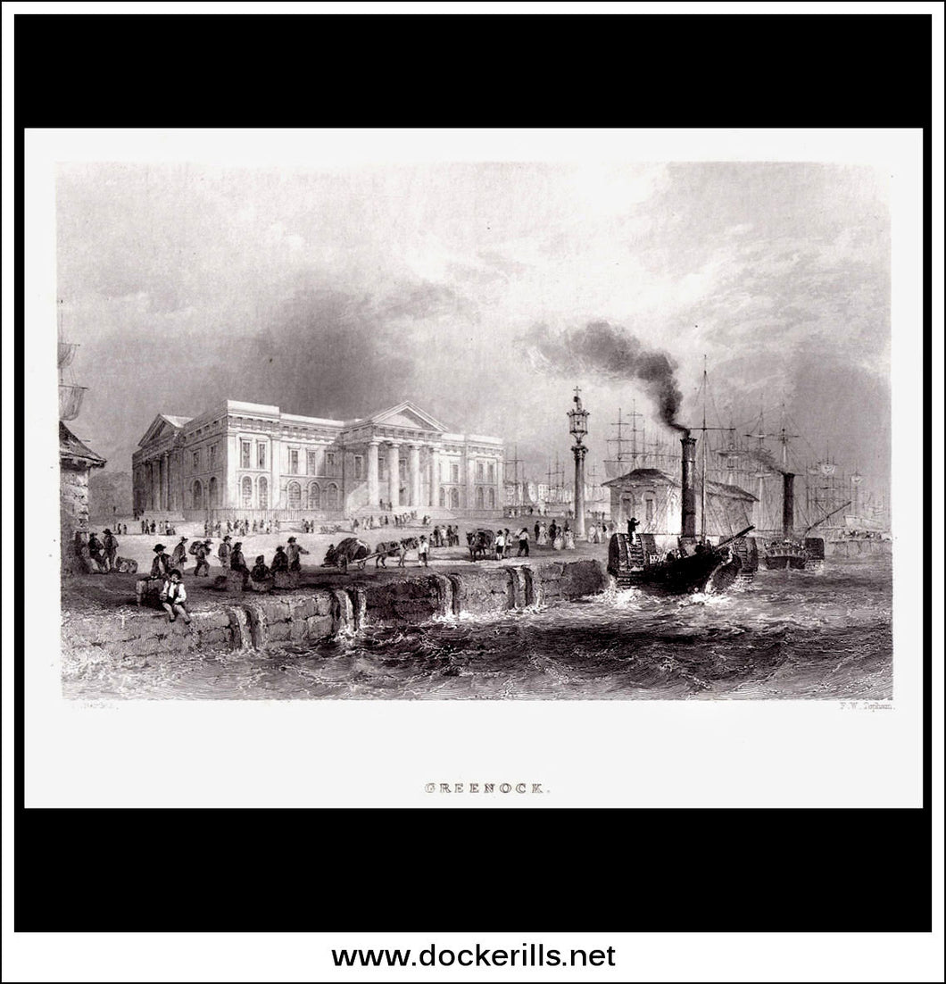 Greenock, Renfrewshire, Scotland. Antique Print, Steel Engraving 1840.