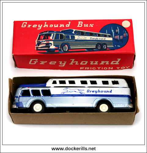Greyhound Bus Scenic Cruiser. Vintage Tin Plate Friction Toy, Japan 1.