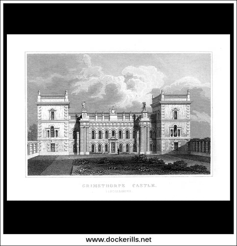 Grimsthorpe Castle, Lincolnshire, England. Antique Print, Steel Engraving c. 1830.