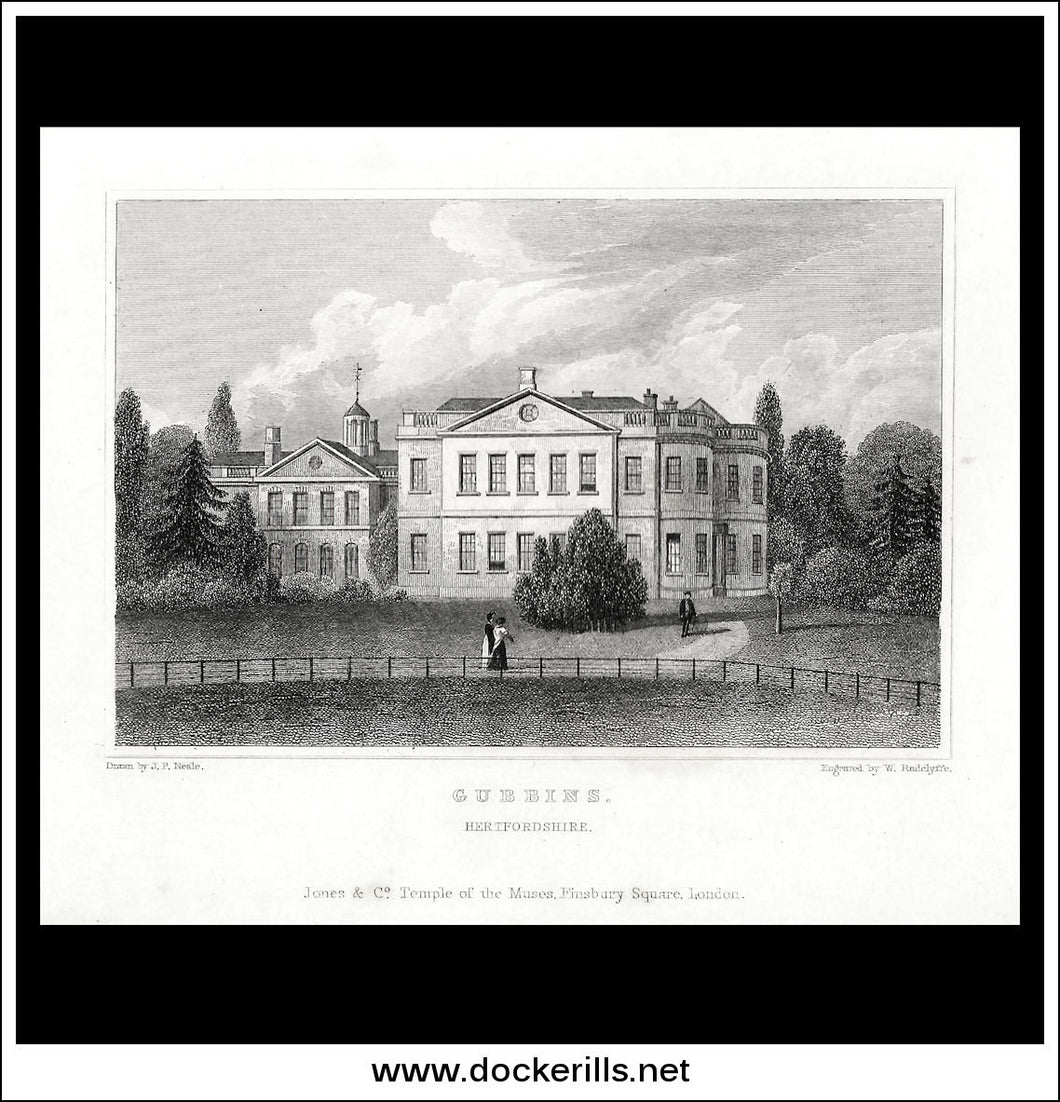 Gubbins, Hertfordshire, England. Antique Print, Steel Engraving 1847.