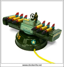 Guided-Missile Launcher. Vintage Tin Plate Clockwork Novelty Toy, Yonezawa / E.T. Tomy Co., Japan 2.