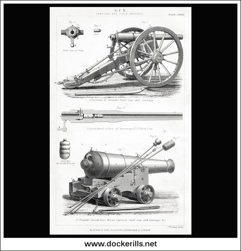 Gun, Garrison And Field Ordnance. Antique Print, Lithograph 1875.
