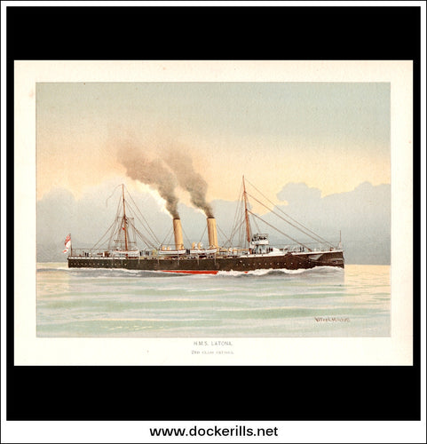 H.M.S. Latona, 2nd Class Cruiser, Her Majesty's Navy. Antique Print c. 1890.