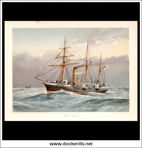 H.M.S Nymph / Nymphe, Sloop, Her Majesty's Navy. Antique Print c. 1890.