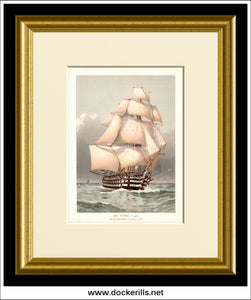 H.M.S. Victoria, 121 Guns, The Last Three Decker - Launched in 1839, Her Majesty's Navy. Antique Print c. 1870 FRAMED.