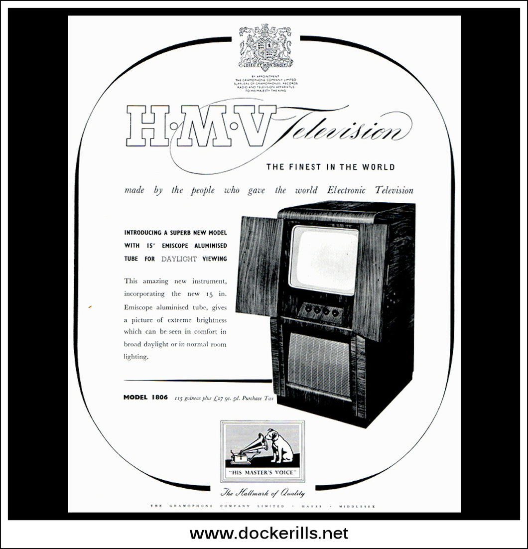 HMV His Master's Voice Televisions Model 1806. Original Vintage Advert From 1949.