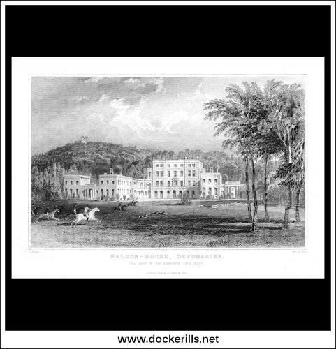Haldon House, Devonshire, England. Antique Print, Steel Engraving 1831.