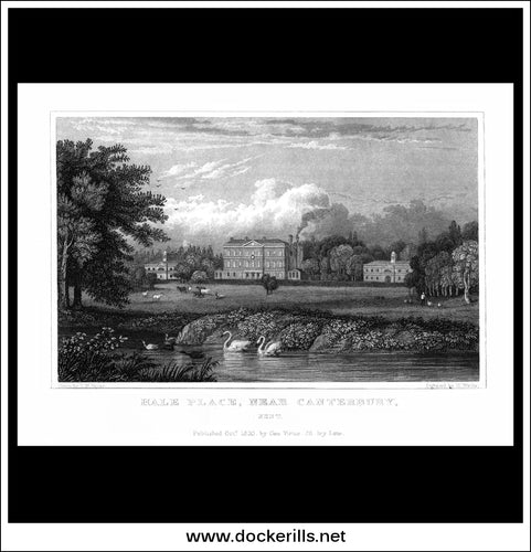 Hale Place, Near Canterbury, Kent, England. Antique Print, Steel Engraving 1830.
