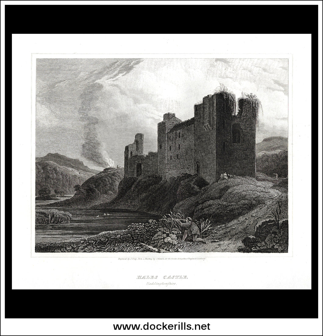 Hales Castle, Haddingtonshire, Scotland. Antique Print, Copper Plate Engraving 1814