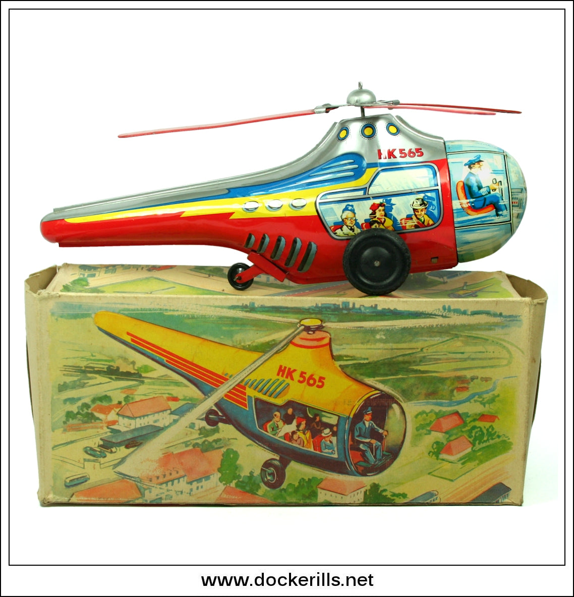 H.K. 565 Helicopter Vintage Tin Plate Clockwork Toy Hammerer Kulwein West Germany