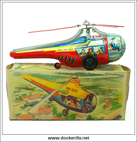 H.K. 565 Helicopter, Vintage Tin Plate Clockwork Toy, Hammerer & Kulwein, West Germany 1.
