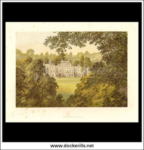 Hampton Court, Near Leominster, Herefordshire, England. Antique Print, Chromoxylograph 1880.
