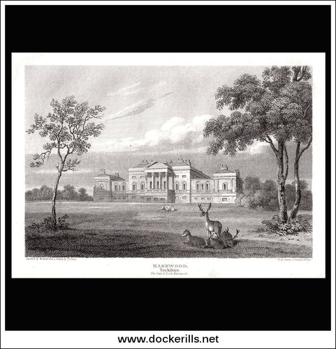 Harewood, Yorkshire, England. Antique Print, Copper Plate Engraving 1813.