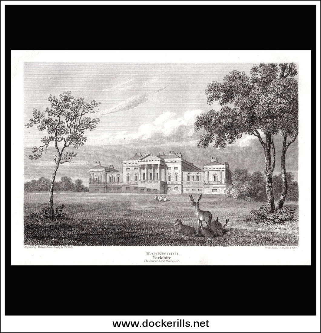 Harewood, Yorkshire, England. Antique Print, Copper Plate Engraving 1813.