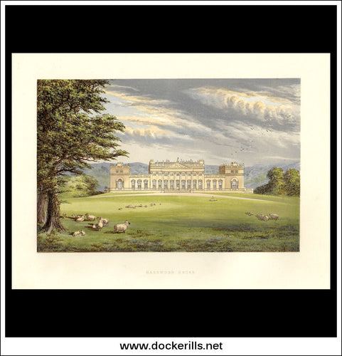 Harewood House, Near Wetherby, Yorkshire, England. Antique Print, Chromoxylograph 1880.