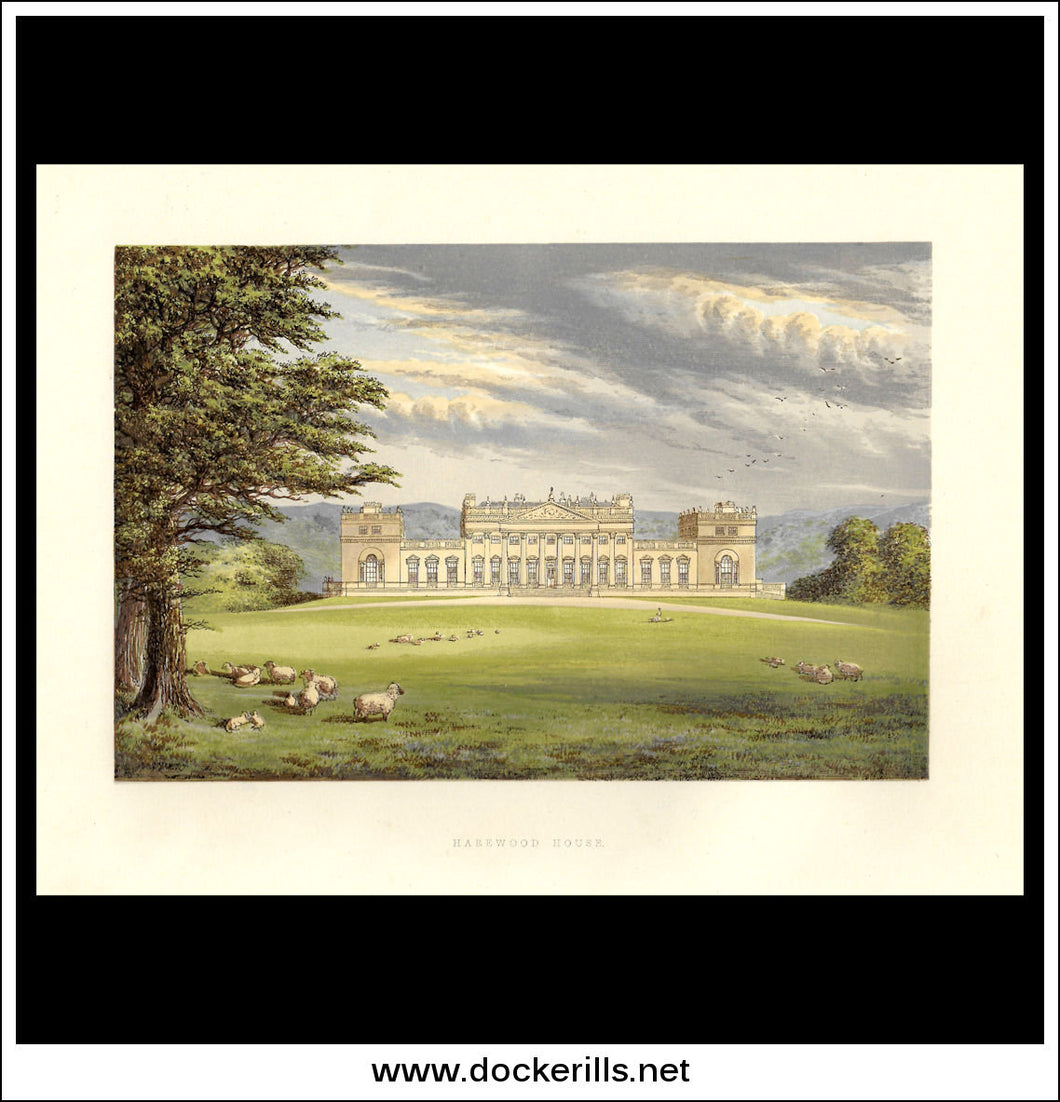 Harewood House, Near Wetherby, Yorkshire, England. Antique Print, Chromoxylograph 1880.