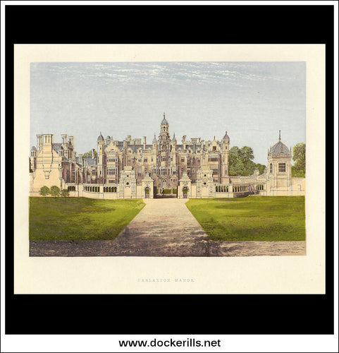 Harlaxton Manor, Near Grantham, Lincolnshire, England. Antique Print, Chromoxylograph 1880.
