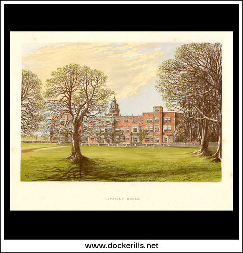 Hatfield House, Hatfield, Hertfordshire, England. Antique Print, Chromoxylograph 1880.