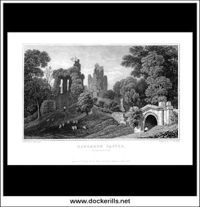 Antique Print Hawarden Castle, Flintshire, Wales. Steel Engraving c. 1830.