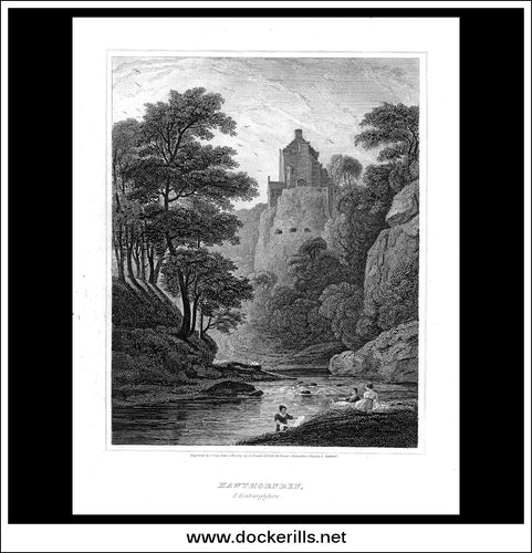 Hawthornden, Edinburghshire, Scotland. Antique Print, Copper Plate Engraving 1814