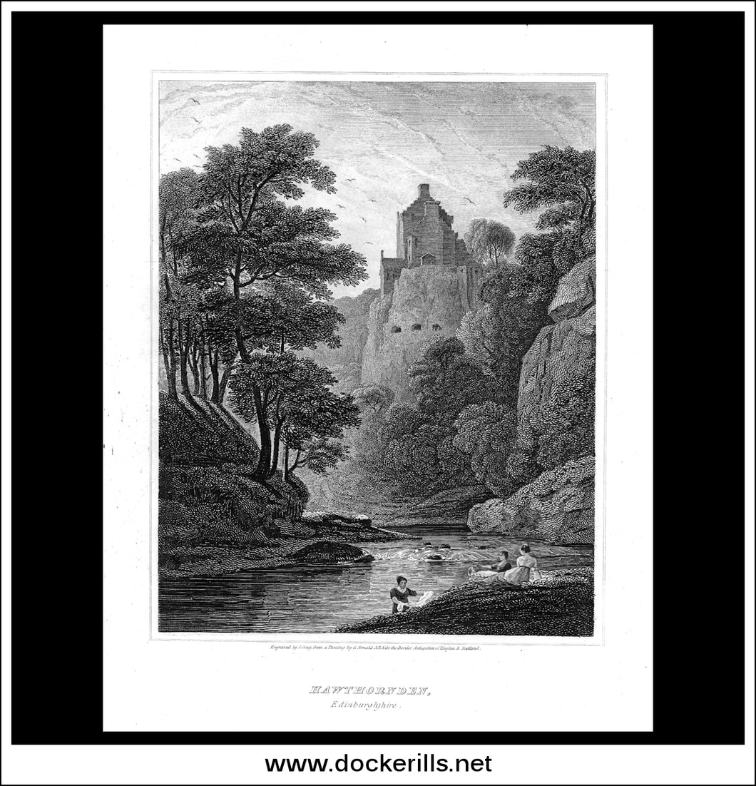 Hawthornden, Edinburghshire, Scotland. Antique Print, Copper Plate Engraving 1814