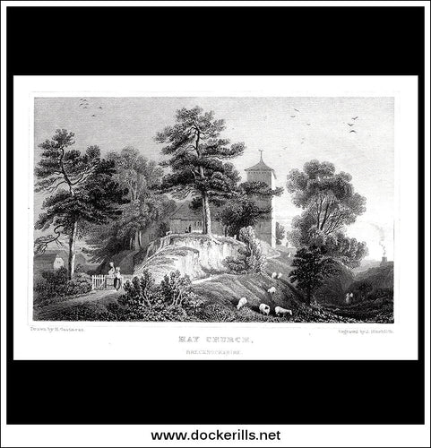 Hay Church, Breconshire, Wales. Antique Print, Steel Engraving 1831.