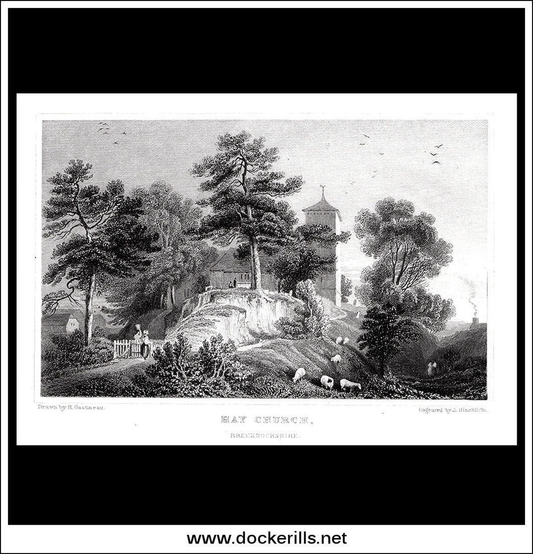 Hay Church, Breconshire, Wales. Antique Print, Steel Engraving 1831.