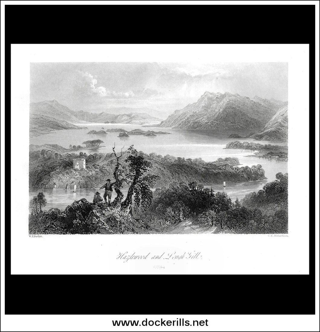 Hazelwood & Lough Gill, Co. Sligo, Ireland. Antique Print, Steel Engraving c. 1840.