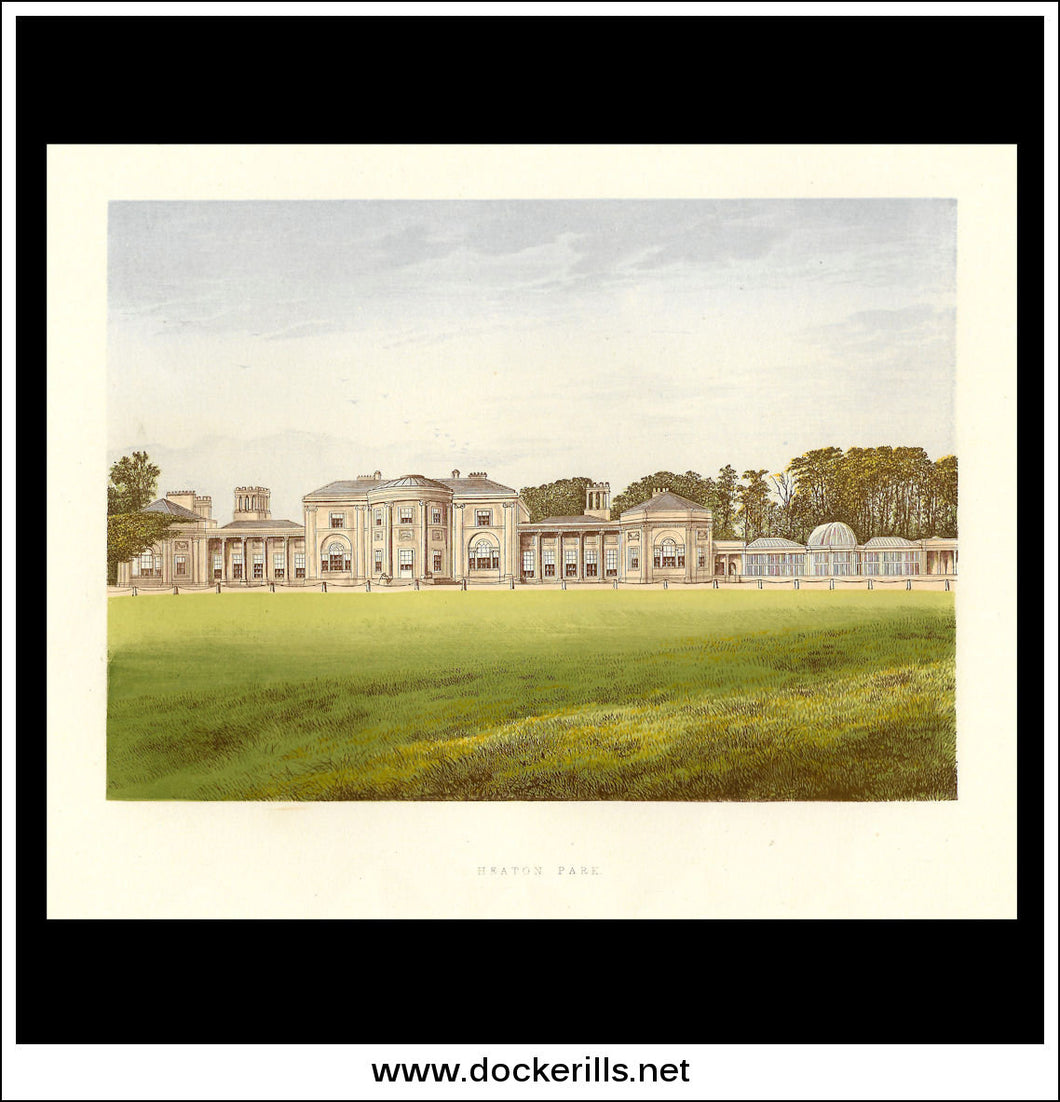 Heaton Park, Near Prestwich, Lancashire, England. Antique Print, Chromoxylograph 1880.