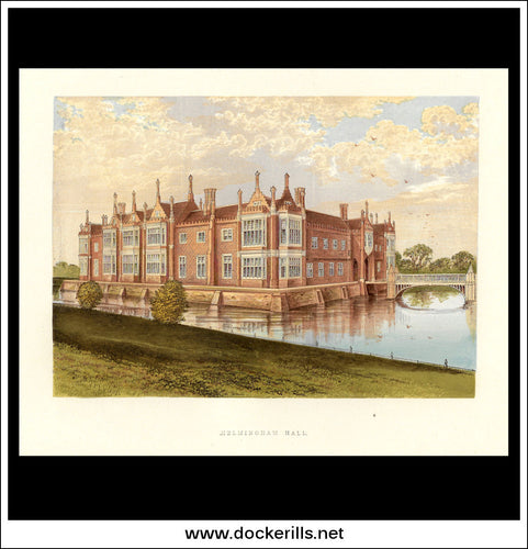 Helmingham Hall, Near Debenham, Suffolk, England. Antique Print, Chromoxylograph 1880.