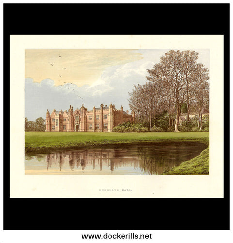 Hengrave Halll, Near Bury St. Edmunds, Suffolk, England. Antique Print, Chromoxylograph 1880.