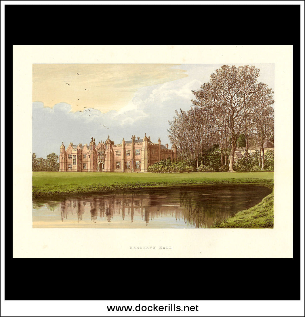 Hengrave Halll, Near Bury St. Edmunds, Suffolk, England. Antique Print, Chromoxylograph 1880.