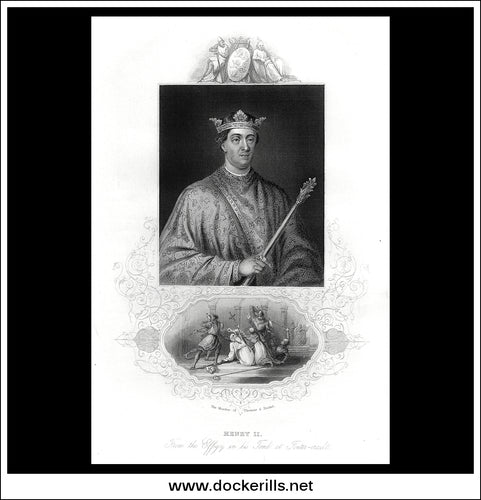 Henry II, England. Antique Print, Steel Engraving c. 1850.