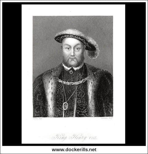 King Henry VIII, England. Antique Print, Steel Engraving 1850.