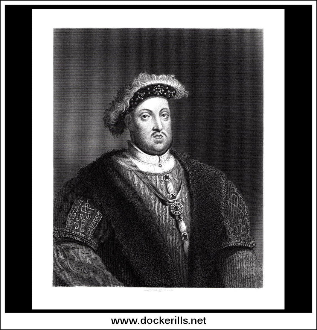 King Henry VIII, England. Antique Print, Steel Engraving c. 1850. [B]