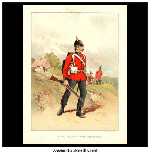 The 2nd The Queen's Royal West Surrey Her Majesty's Army Antique Print c. 1890