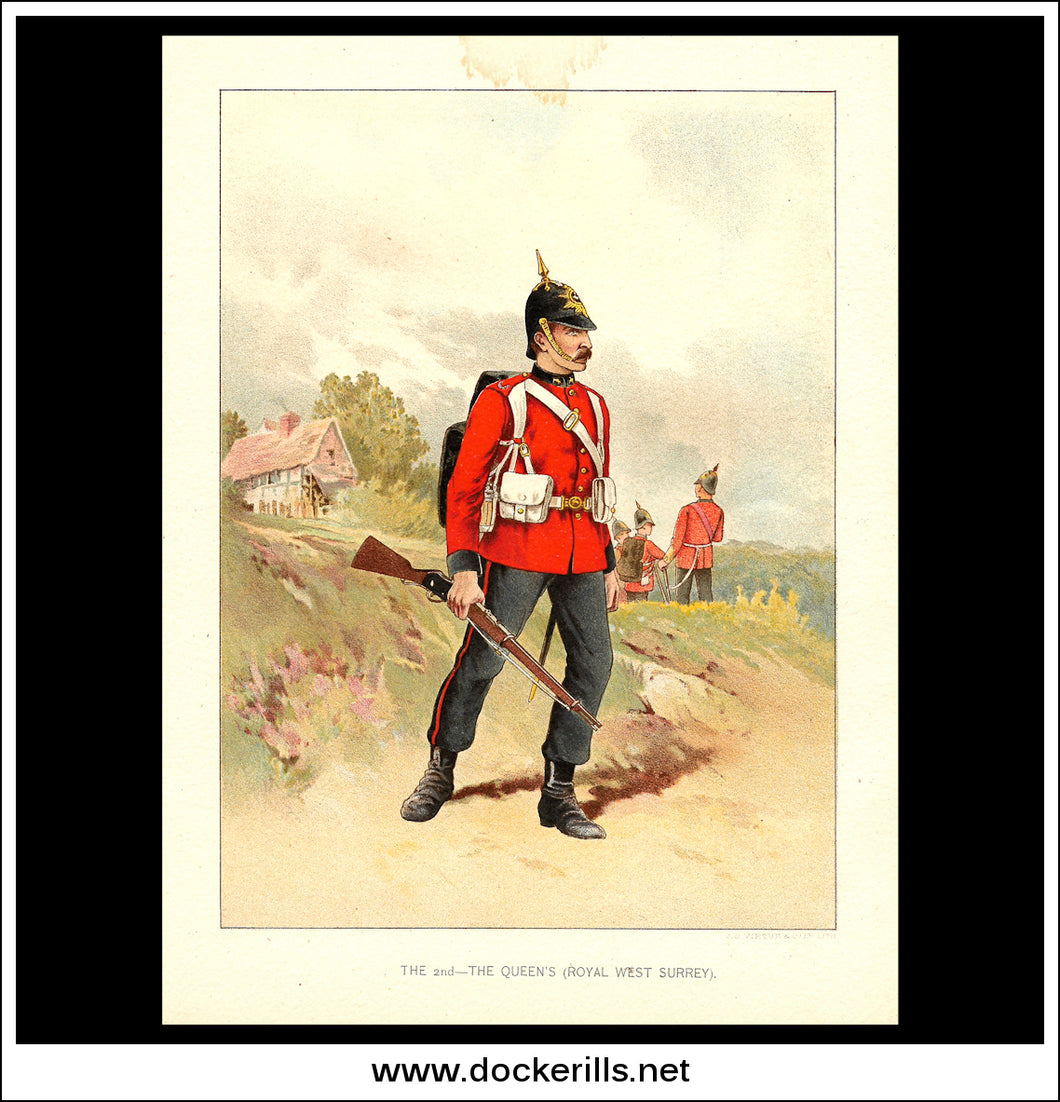 The 2nd The Queen's Royal West Surrey Her Majesty's Army Antique Print c. 1890