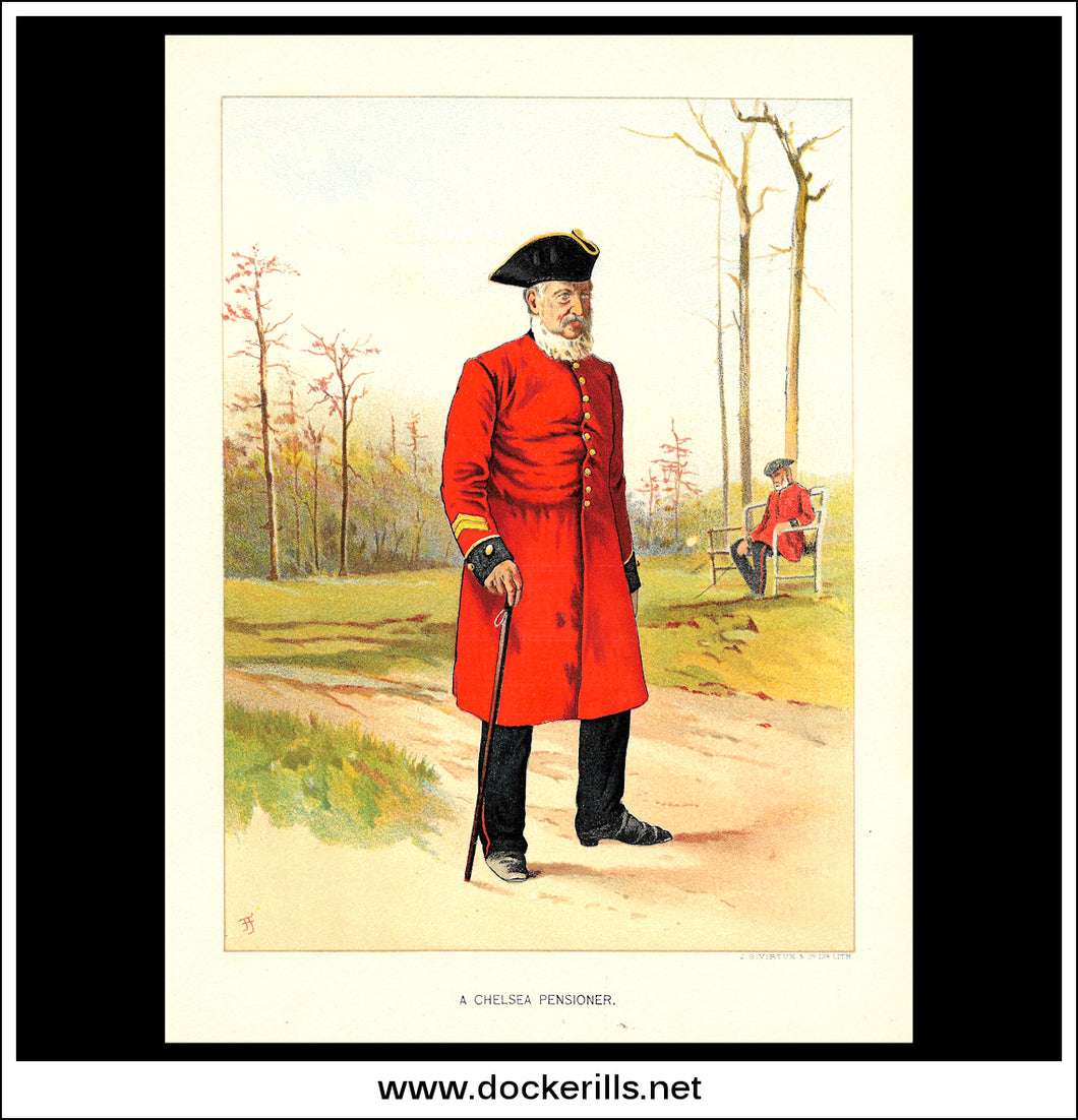 A Chelsea Pensioner Her Majesty's Army Antique Print c. 1890