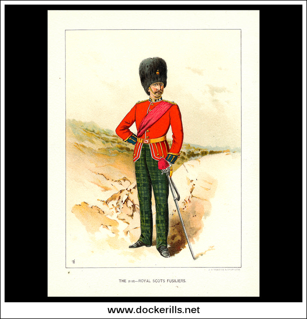 The 21st Royal Scots Fusiliers Her Majesty's Army Antique Print c. 1890