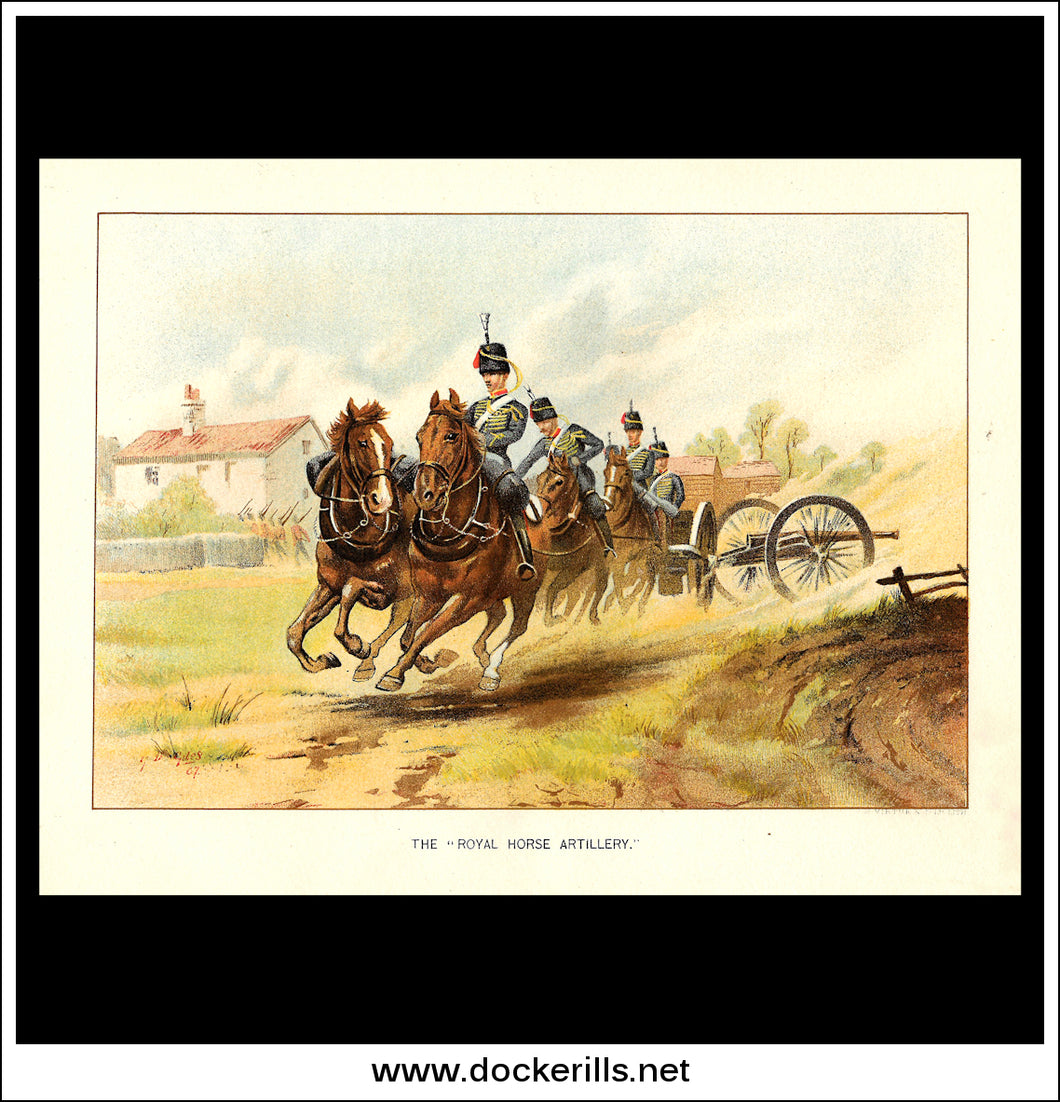 The Royal Horse Artillery Her Majesty's Army Antique Print c. 1890